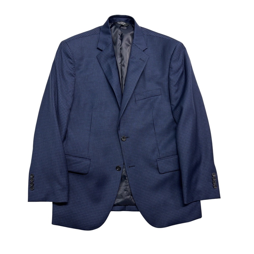 Jos A Bank 40S Navy Blue Black Gingham Blazer Jacket Sport Suit Coat Wool